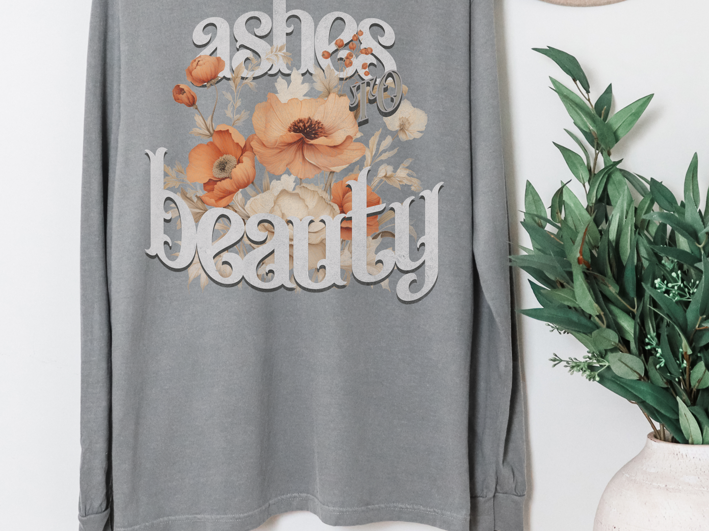 Ashes to Beauty Floral Design Long Sleeve Shirt