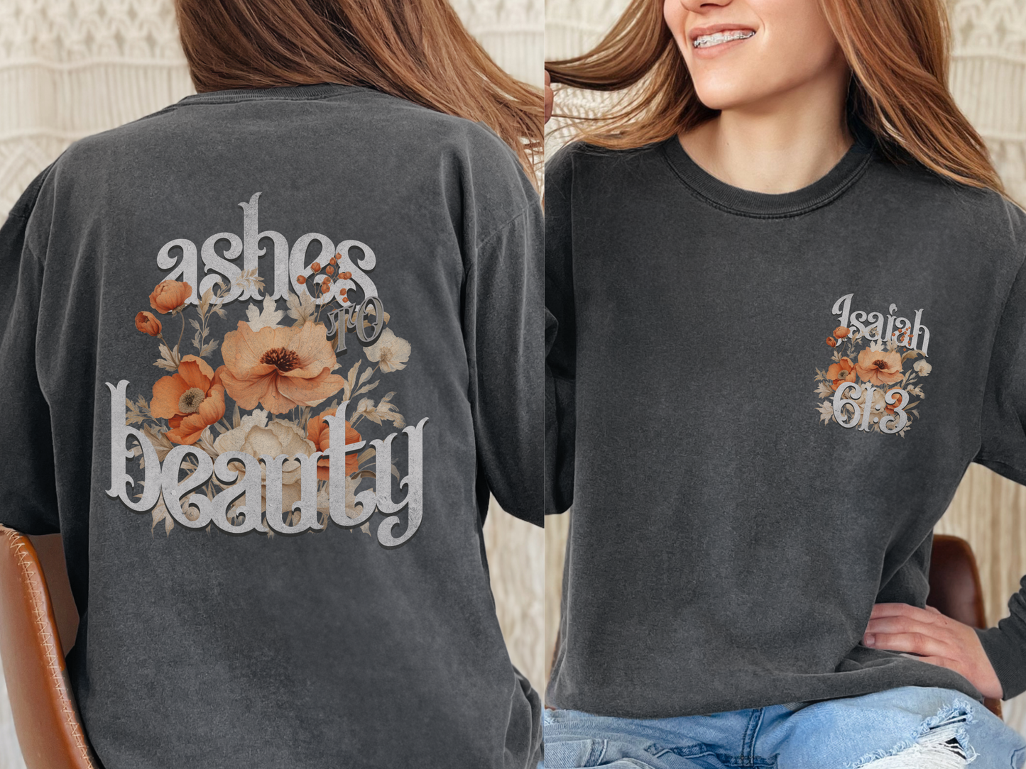 Ashes to Beauty Floral Design Long Sleeve Shirt