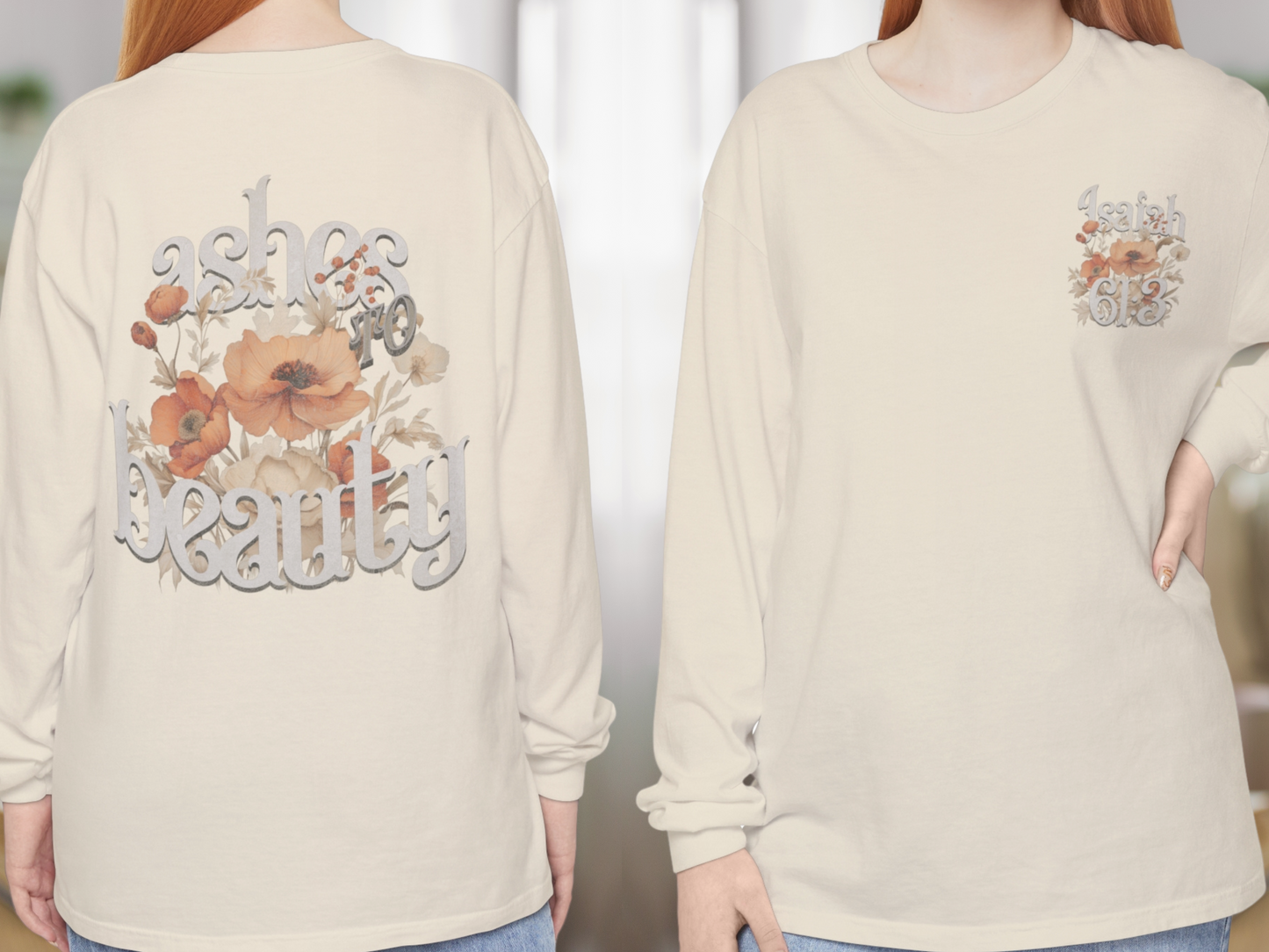 Ashes to Beauty Floral Design Long Sleeve Shirt